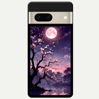  Blossom Pink Moon Glass Case For Google Pixel 7 back cover – full design glossy printed glass finish