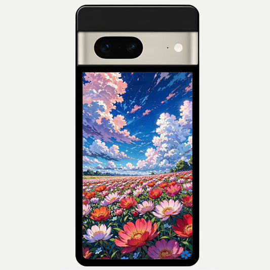  Blossom Sky Field Glass Case For Google Pixel 7 back cover – full design glossy printed glass finish