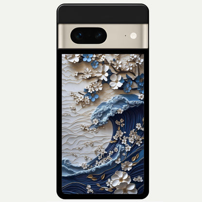  Blossom Wave Art Glass Case For Google Pixel 7 back cover – full design glossy printed glass finish