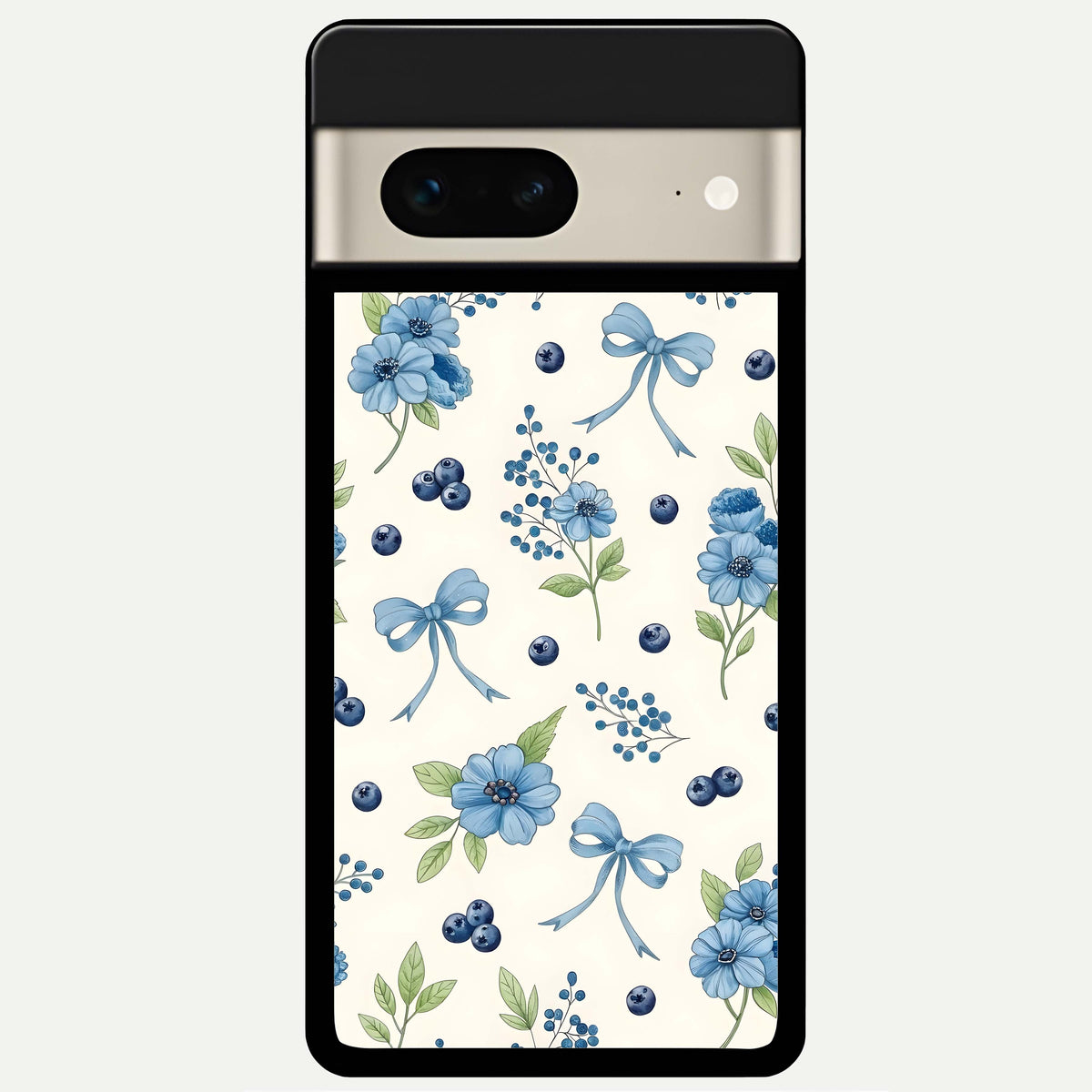  Blue Flower And Bow Glass Case For Google Pixel 7 back cover – full design glossy printed glass finish