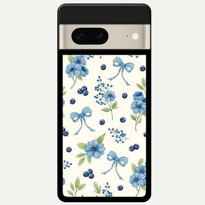  Blue Flower And Bow Glass Case For Google Pixel 7 back cover – full design glossy printed glass finish