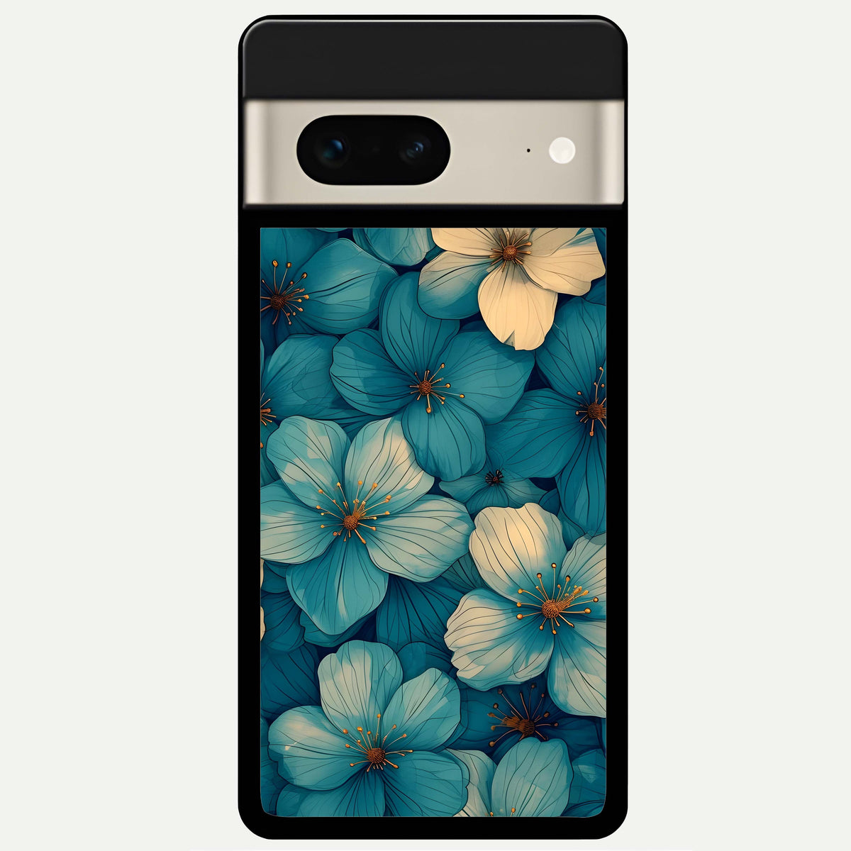  Blue Shade Floral Glass Case For Google Pixel 7 back cover – full design glossy printed glass finish