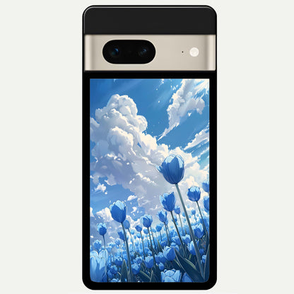  Blue Tulip Clouds Glass Case For Google Pixel 7 back cover – full design glossy printed glass finish