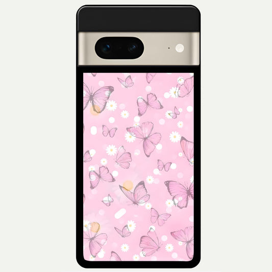  Blush Butterfly Garden Glass Case For Google Pixel 7 back cover – full design glossy printed glass finish