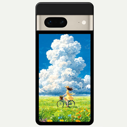  Breezy Meadow Ride Glass Case For Google Pixel 7 back cover – full design glossy printed glass finish
