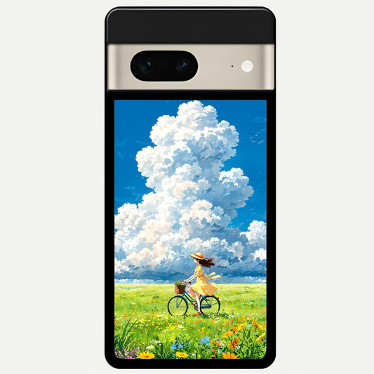  Breezy Meadow Ride Glass Case For Google Pixel 7 back cover – full design glossy printed glass finish