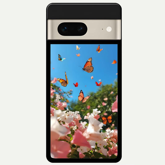  Butterflies In Bloom Sky Glass Case For Google Pixel 7 back cover – full design glossy printed glass finish
