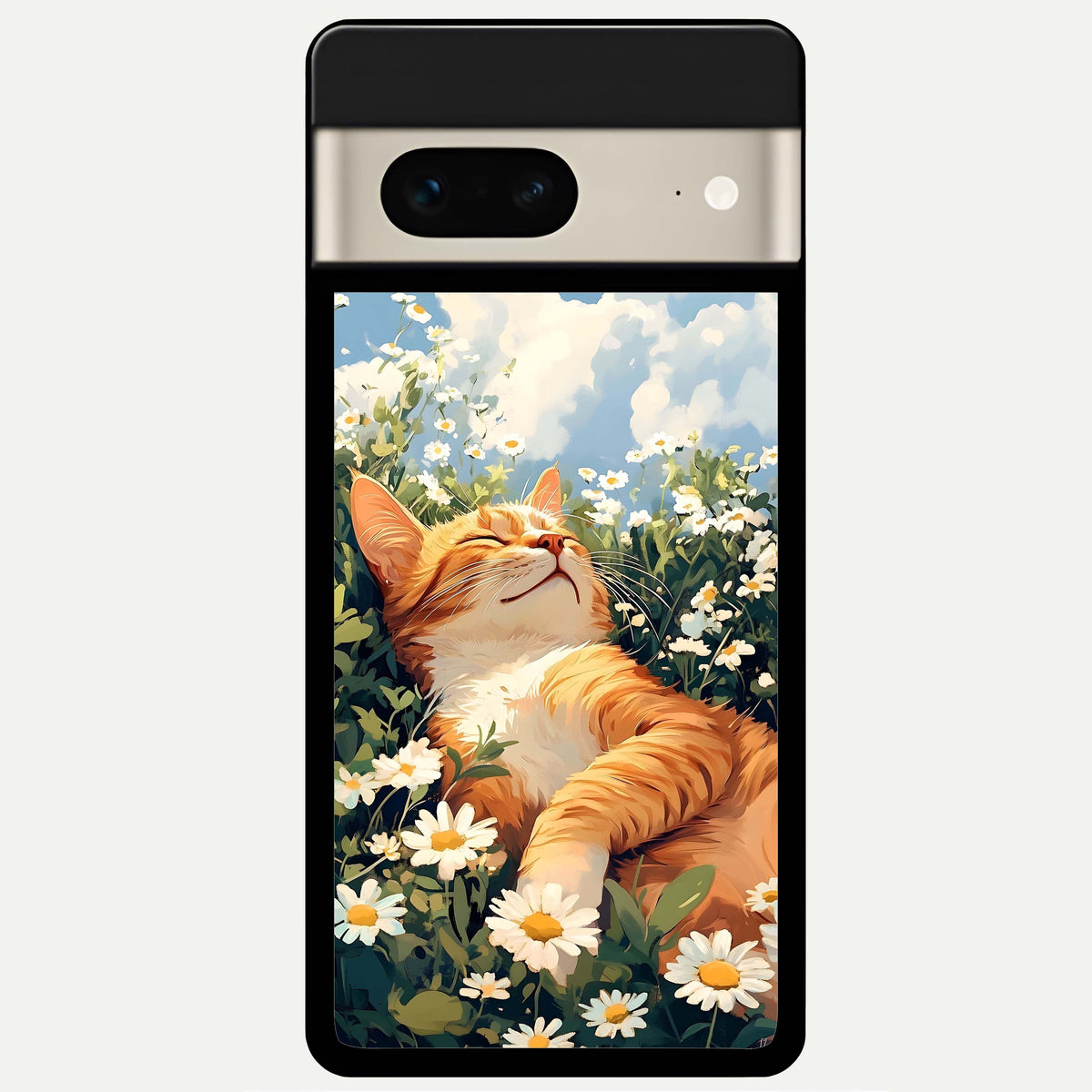  Cat And Flowers View Glass Case For Google Pixel 7 back cover – full design glossy printed glass finish