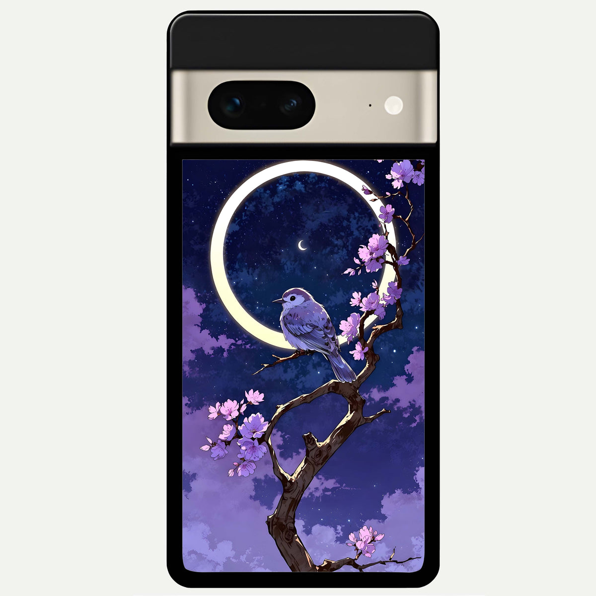  Celestial Bird Blossom Glass Case For Google Pixel 7 back cover – full design glossy printed glass finish