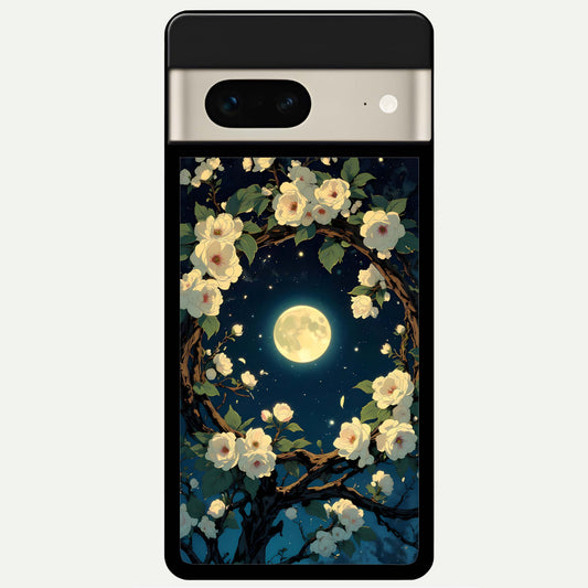  Celestial Moon And Flower Glass Case For Google Pixel 7 back cover – full design glossy printed glass finish
