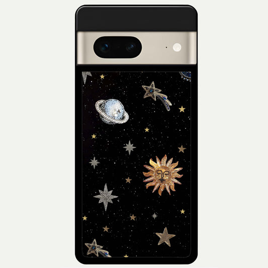  Celestial Moon With Stars Glass Case For Google Pixel 7 back cover – full design glossy printed glass finish