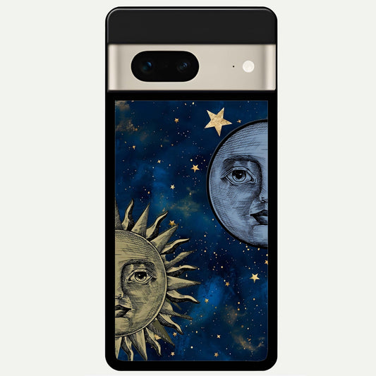  Celestial Moon With Sun Glass Case For Google Pixel 7 back cover – full design glossy printed glass finish