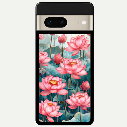  Celestial Pink Lotus Glass Case For Google Pixel 7 back cover – full design glossy printed glass finish