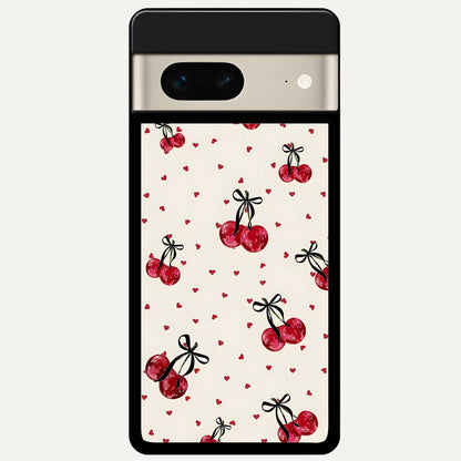  Cherry Heart Bow Glass Case For Google Pixel 7 back cover – full design glossy printed glass finish