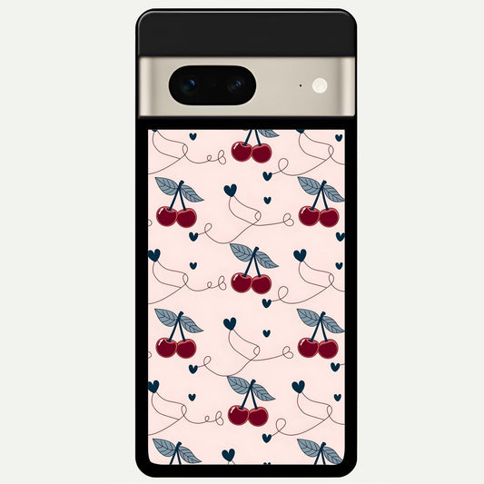  Cherry Heart Line Glass Case For Google Pixel 7 back cover – full design glossy printed glass finish