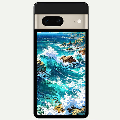  Coastal Blue Waves Glass Case For Google Pixel 7 back cover – full design glossy printed glass finish