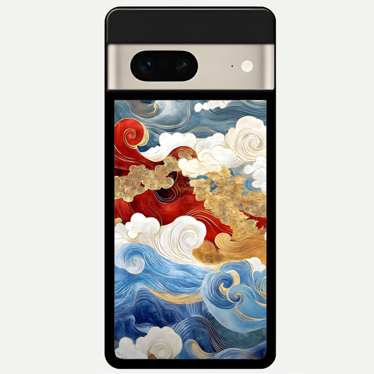  Colored Waves Glass Case For Google Pixel 7 back cover – full design glossy printed glass finish