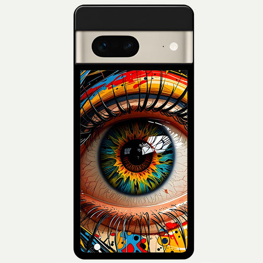  Colorful Eye Glass Case For Google Pixel 7 back cover – full design glossy printed glass finish