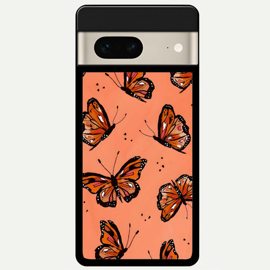  Coral Wing Butterfly Glass Case For Google Pixel 7 back cover – full design glossy printed glass finish