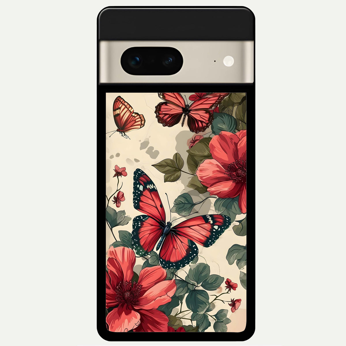  Crimson Butterfly Garden Glass Case For Google Pixel 7 back cover – full design glossy printed glass finish