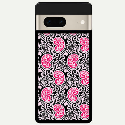  Crimson Paisley Charm Glass Case For Google Pixel 7 back cover – full design glossy printed glass finish