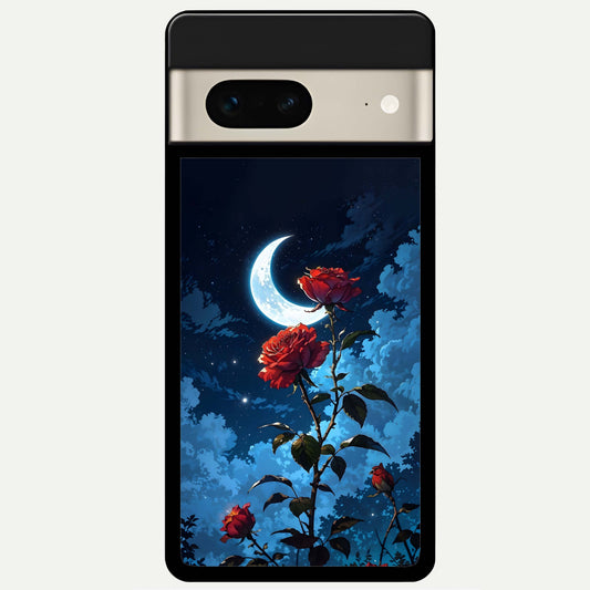  Crimson Rose Moon Glass Case For Google Pixel 7 back cover – full design glossy printed glass finish