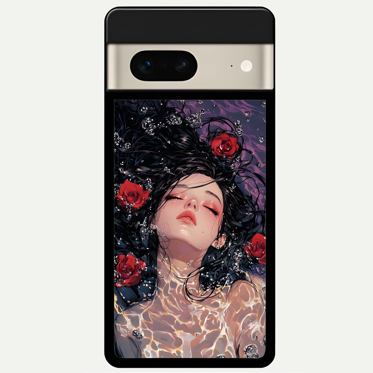 Crimson Rose Serenity Glass Case For Google Pixel 7 back cover – full design glossy printed glass finish