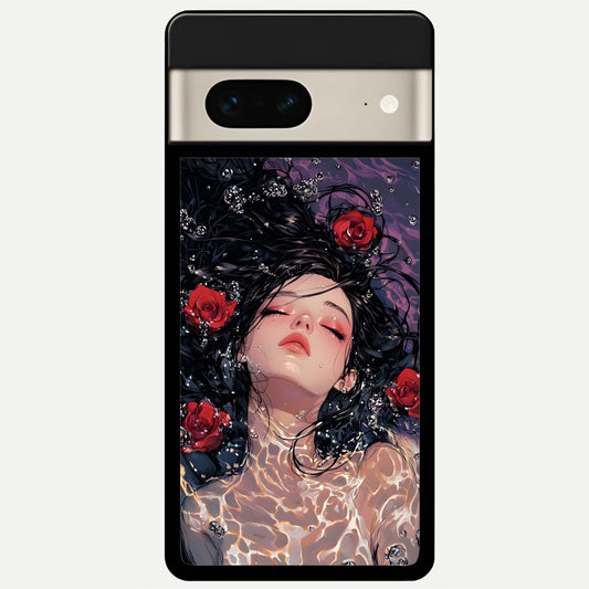  Crimson Rose Serenity Glass Case For Google Pixel 7 back cover – full design glossy printed glass finish