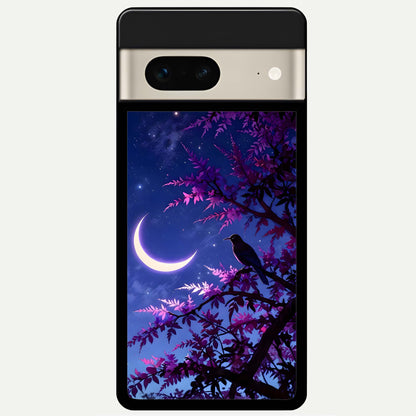  Crow And Moon Scenery Glass Case For Google Pixel 7 back cover – full design glossy printed glass finish