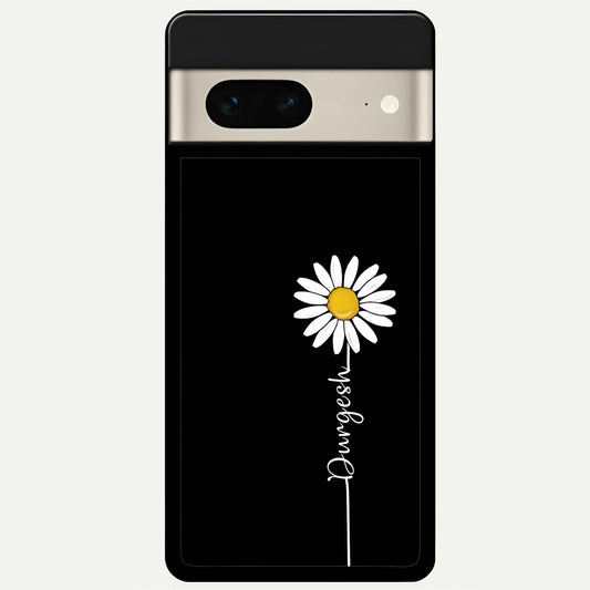  Custom Name White Flower Glass Case For Google Pixel 7 back cover – full design glossy printed glass finish