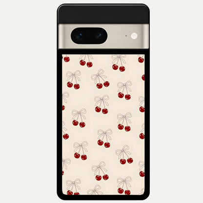  Cute Cherry Pattern Glass Case For Google Pixel 7 back cover – full design glossy printed glass finish