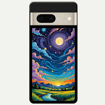  Dreamy Night Landscape Glass Case For Google Pixel 7 back cover – full design glossy printed glass finish