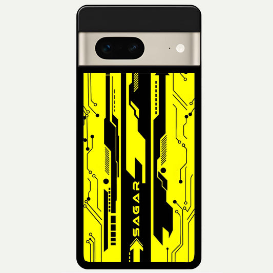  Electric Pulse CYBERPUNK Custom Name Glass Case For Google Pixel 7 back cover – full design glossy printed glass finish
