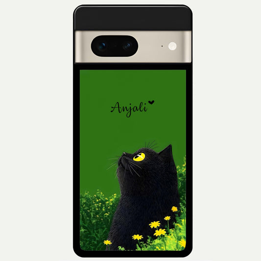 Emerald Cat Custom Name Glass Case For Google Pixel 7 back cover – full design glossy printed glass finish