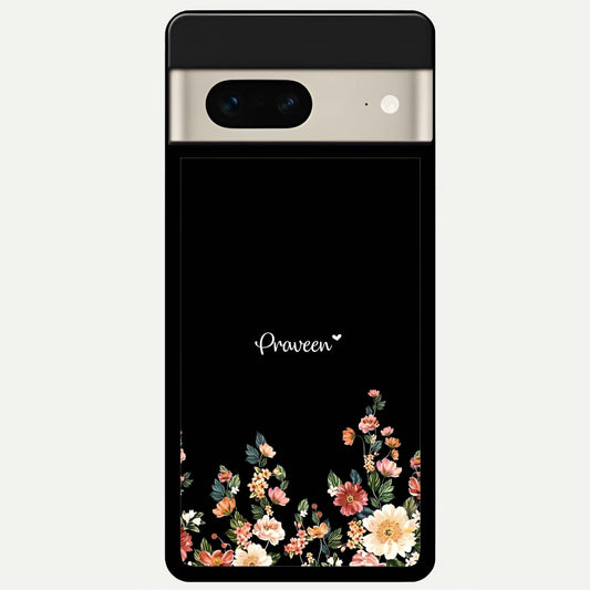  Floral Design Personalized Custom Name Glass Case For Google Pixel 7 back cover – full design glossy printed glass finish
