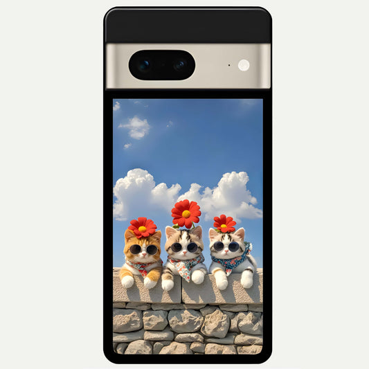  Floral Kitty Squad Glass Case For Google Pixel 7 back cover – full design glossy printed glass finish