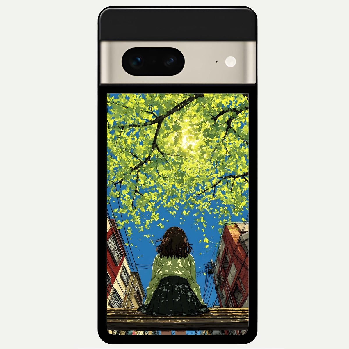  Golden Leaves Glow Glass Case For Google Pixel 7 back cover – full design glossy printed glass finish