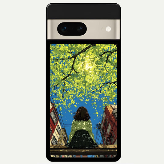  Golden Leaves Glow Glass Case For Google Pixel 7 back cover – full design glossy printed glass finish