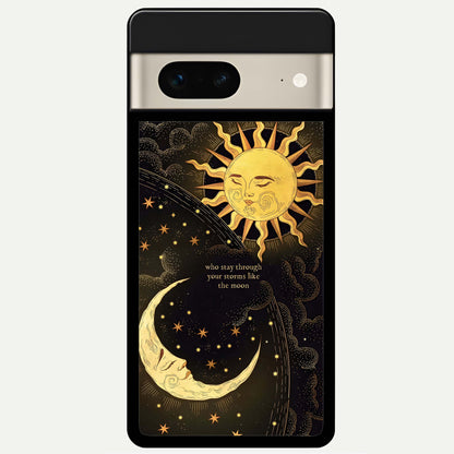  Golden Lunar Love Glass Case For Google Pixel 7 back cover – full design glossy printed glass finish
