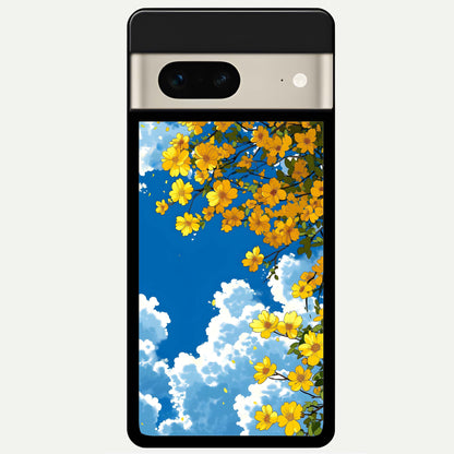  Golden Petal Sky Glass Case For Google Pixel 7 back cover – full design glossy printed glass finish