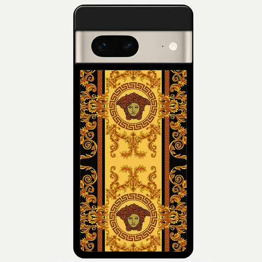  Golden Royal Heritage Glass Case For Google Pixel 7 back cover – full design glossy printed glass finish