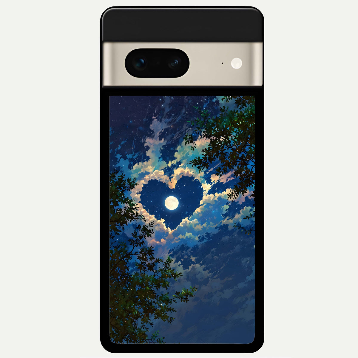  Heart With Moon Sky Glass Case For Google Pixel 7 back cover – full design glossy printed glass finish