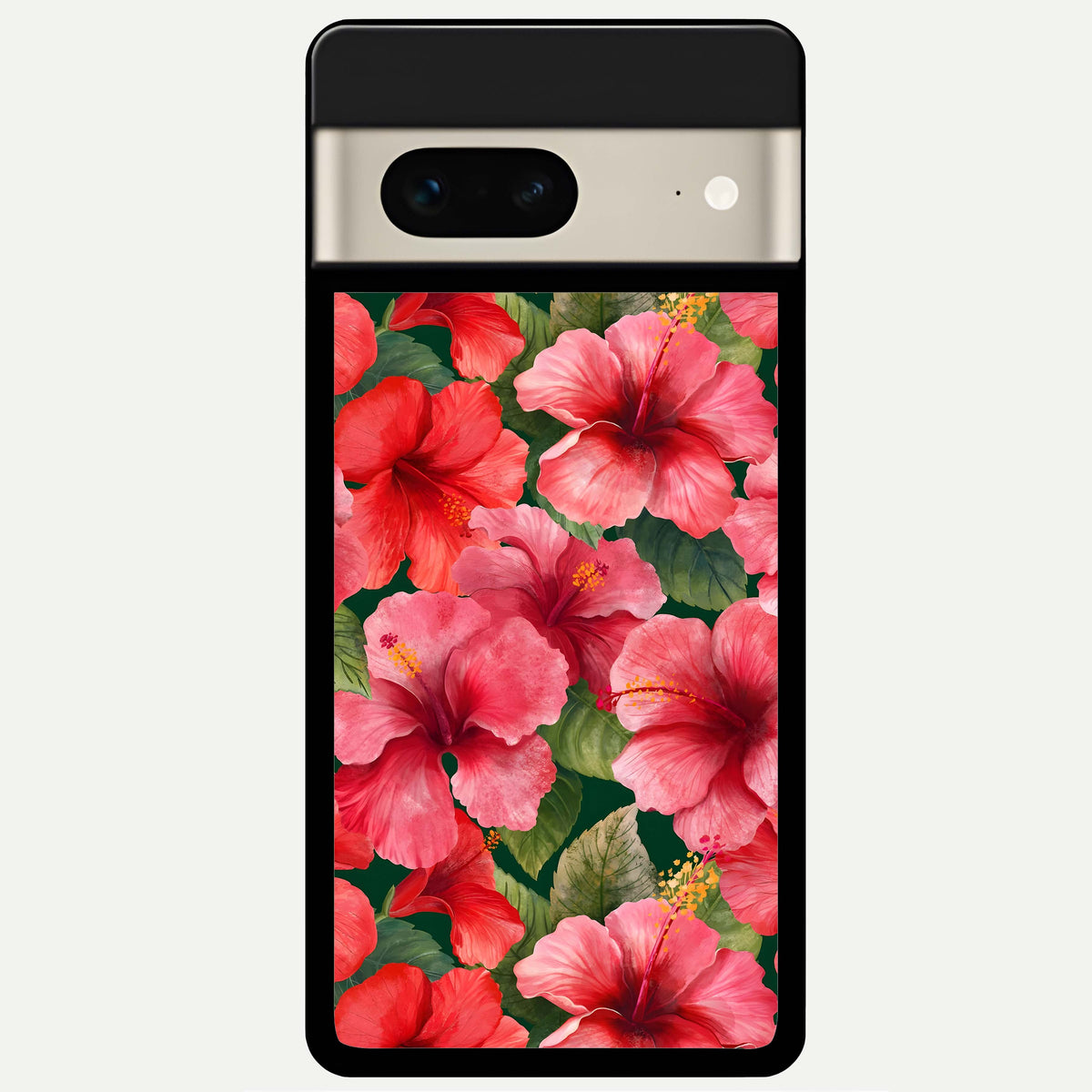  Hibiscus Pattern Glass Case For Google Pixel 7 back cover – full design glossy printed glass finish