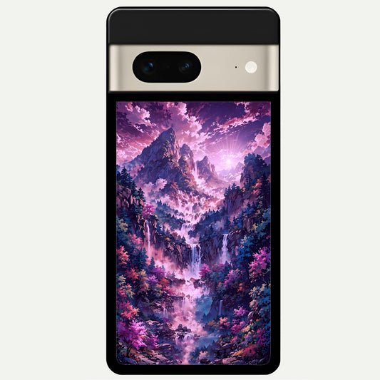  Mystic Cascade Peaks Glass Case For Google Pixel 7 back cover – full design glossy printed glass finish
