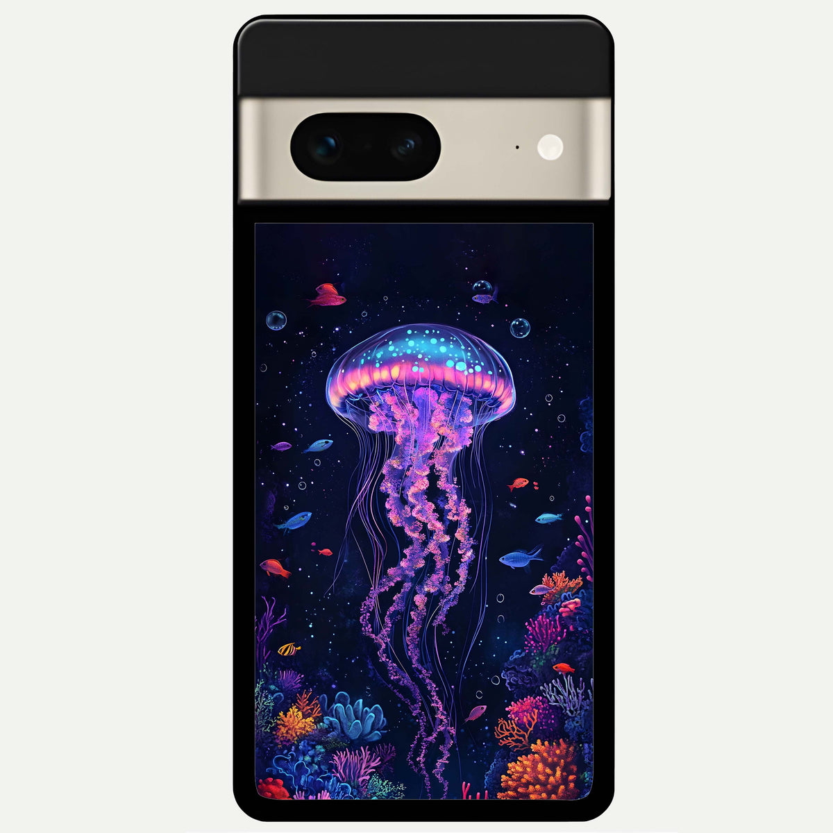  Neon Jellyfish Glass Case For Google Pixel 7 back cover – full design glossy printed glass finish