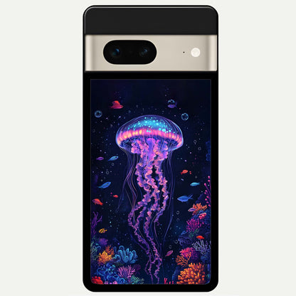  Neon Jellyfish Glass Case For Google Pixel 7 back cover – full design glossy printed glass finish