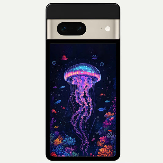  Neon Jellyfish Glass Case For Google Pixel 7 back cover – full design glossy printed glass finish