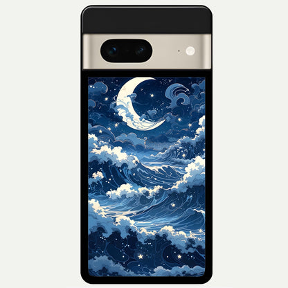  Ocean Moon Waves Glass Case For Google Pixel 7 back cover – full design glossy printed glass finish