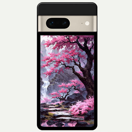  Pink Sunflower Glow Glass Case For Google Pixel 7 back cover – full design glossy printed glass finish