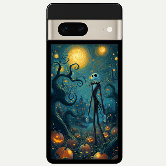  Pumpkin Moon Night Glass Case For Google Pixel 7 back cover – full design glossy printed glass finish